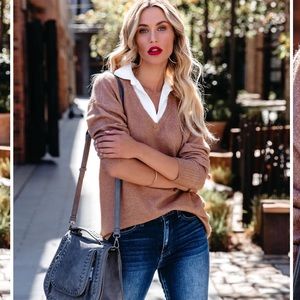 Vici tan sweater with collar